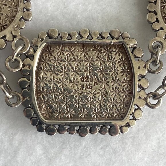 Sterling Silver 925 Chunky Mother Of Pearl Pink Red Rolo Chain Panel Necklace - Picture 8 of 16